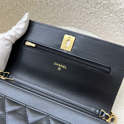 Chanel 23B Adjustable Chain Wallet On Chain WOC in Iridescent Black Caviar and AGHW (AP3479)