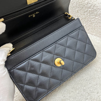 Chanel 23B Adjustable Chain Wallet On Chain WOC in Iridescent Black Caviar and AGHW (AP3479)
