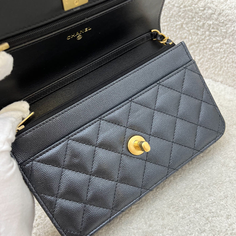 Chanel 23B Adjustable Chain Wallet On Chain WOC in Iridescent Black Caviar and AGHW (AP3479)