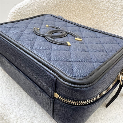 Chanel Medium Filigree Vanity in Navy Blue Caviar, Black Trim and AGHW