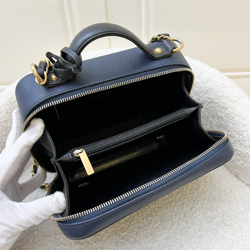 Chanel Medium Filigree Vanity in Navy Blue Caviar, Black Trim and AGHW