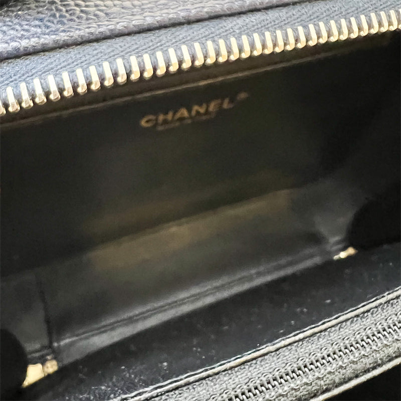 Chanel Medium Filigree Vanity in Navy Blue Caviar, Black Trim and AGHW