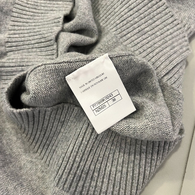 Chanel 24B Knitted Pullover with CC Logo Turnlocks in Grey Cashmere (Model: P77869)