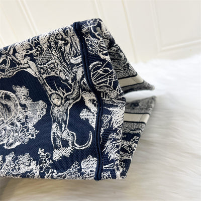 Dior Medium Book Tote in Reverse Dark Blue Toile De Jouy Canvas