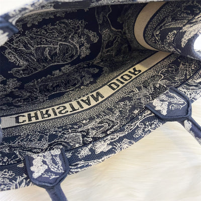 Dior Medium Book Tote in Reverse Dark Blue Toile De Jouy Canvas