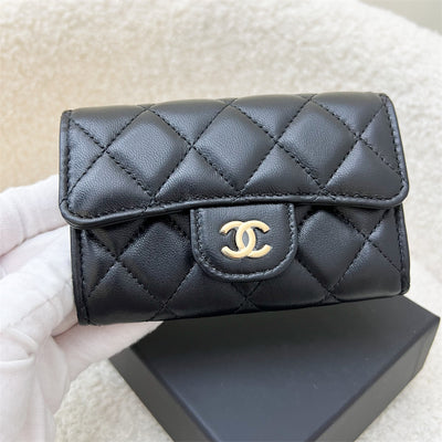 Chanel Classic Snap Cardholder in Black Lambskin and LGHW