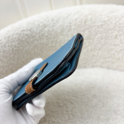 ⁠Hermes Dogon Compact Wallet in Blue and Gold Togo / Clemence Leather and PHW