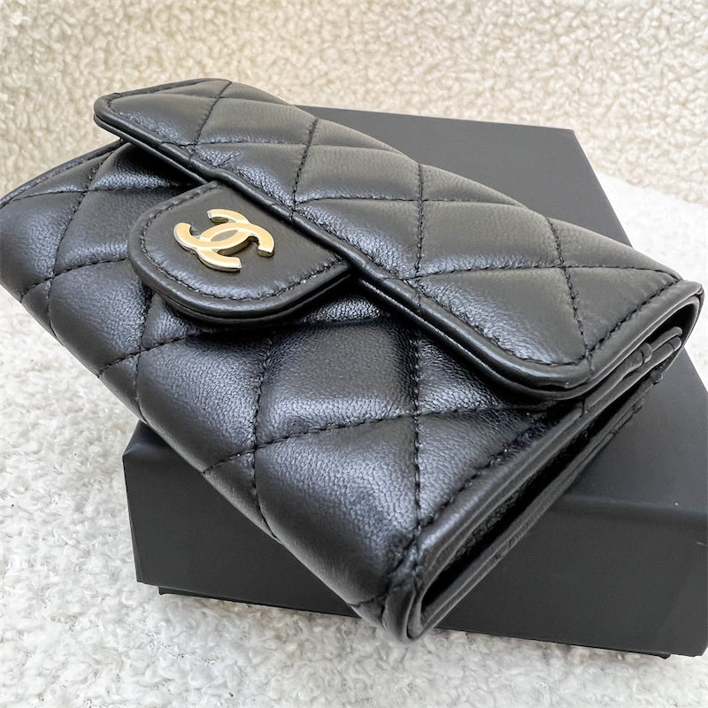 Chanel Classic Snap Cardholder in Black Lambskin and LGHW