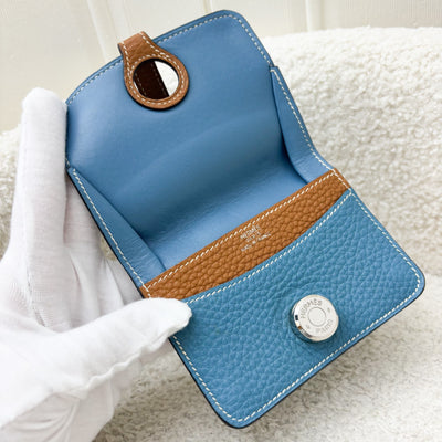 ⁠Hermes Dogon Compact Wallet in Blue and Gold Togo / Clemence Leather and PHW