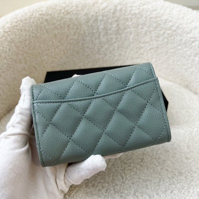 Chanel Snap Card Holder in Seafoam Green Caviar and LGHW
