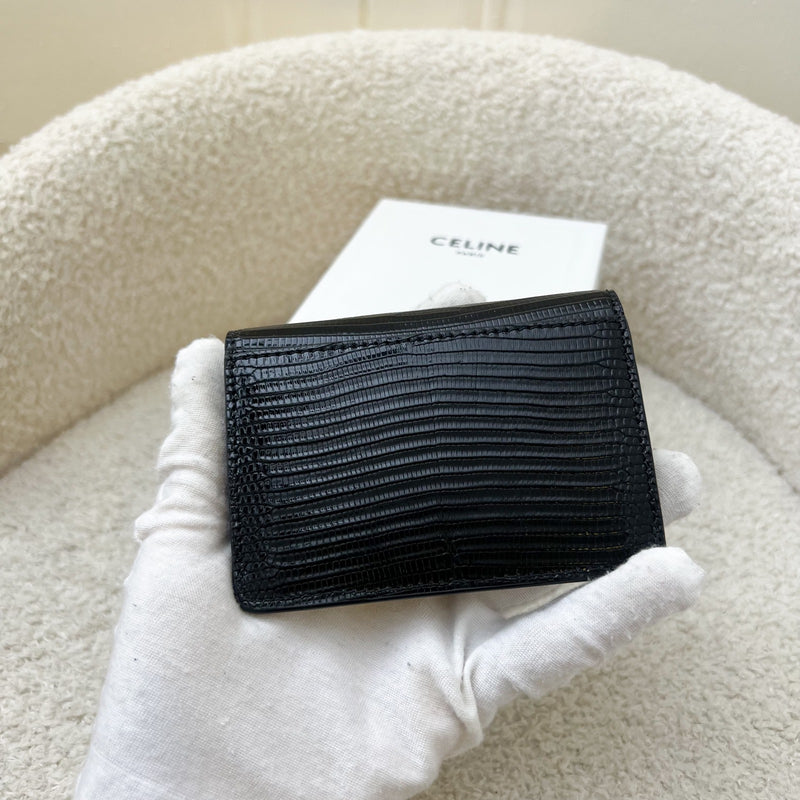 Celine Triomphe Card Holder in Black Monitor Lizard Skin and GHW