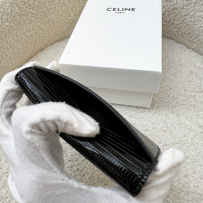 Celine Triomphe Card Holder in Black Monitor Lizard Skin and GHW