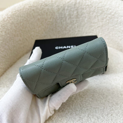 Chanel Snap Card Holder in Seafoam Green Caviar and LGHW