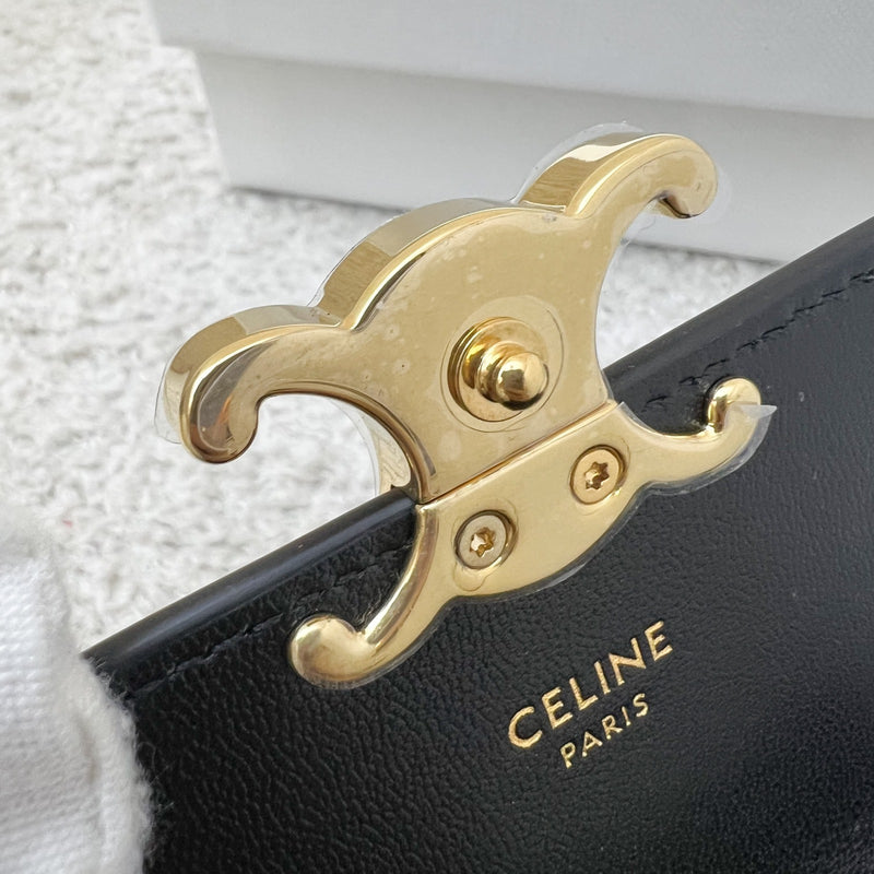 Celine Triomphe Card Holder in Black Monitor Lizard Skin and GHW