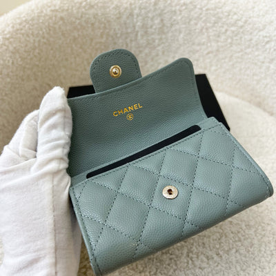 Chanel Snap Card Holder in Seafoam Green Caviar and LGHW