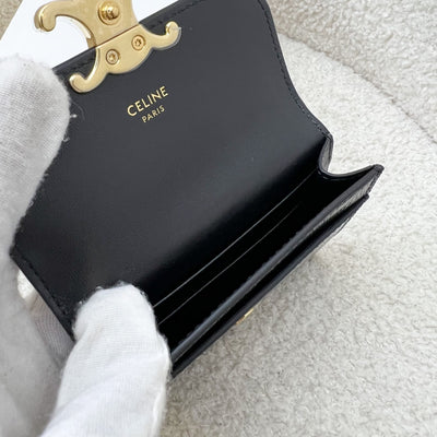 Celine Triomphe Card Holder in Black Monitor Lizard Skin and GHW