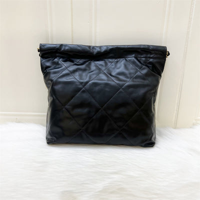 Chanel 22 Small Hobo Bag in Black Shiny Calfskin, White Logo and AGHW