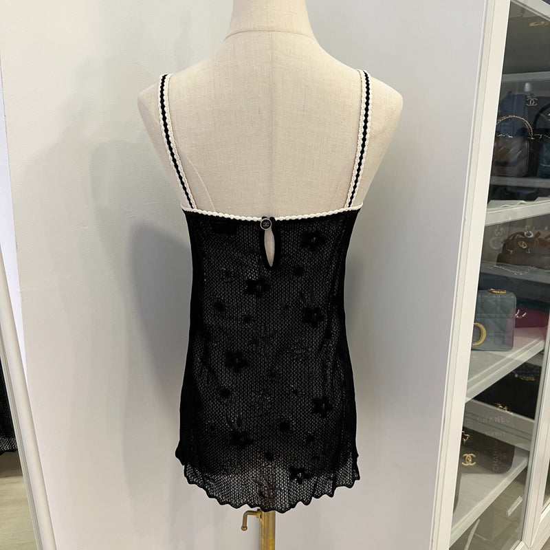 Chanel Sleeveless Strappy Top in Black / White Knit Sz 34 (Model: P77863)