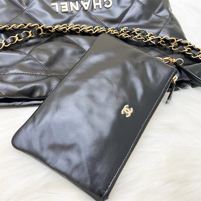 Chanel 22 Small Hobo Bag in Black Shiny Calfskin, White Logo and AGHW