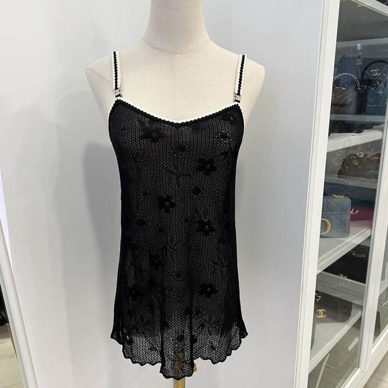 Chanel Sleeveless Strappy Top in Black / White Knit Sz 34 (Model: P77863)