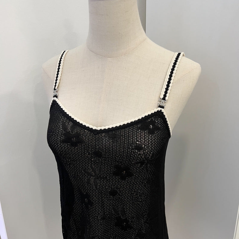 Chanel Sleeveless Strappy Top in Black / White Knit Sz 34 (Model: P77863)