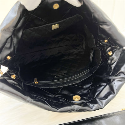 Chanel 22 Small Hobo Bag in Black Shiny Calfskin, White Logo and AGHW