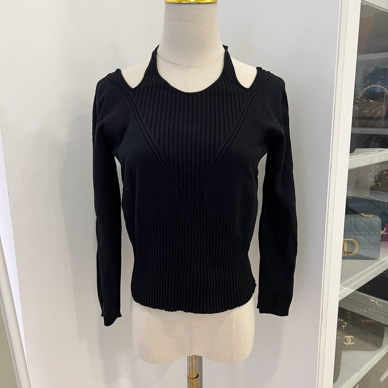 Chanel 24B Long Sleeves Open Back Blouse / Top in Black Viscose and Polyester (Model: P77857)