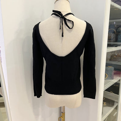 Chanel 24B Long Sleeves Open Back Blouse / Top in Black Viscose and Polyester (Model: P77857)