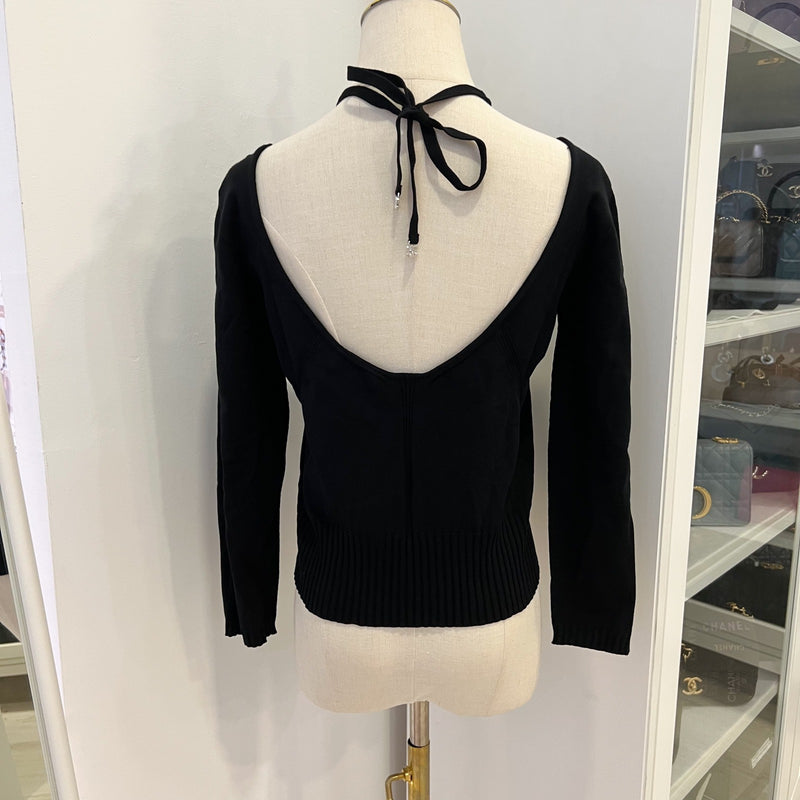 Chanel 24B Long Sleeves Open Back Blouse / Top in Black Viscose and Polyester (Model: P77857)