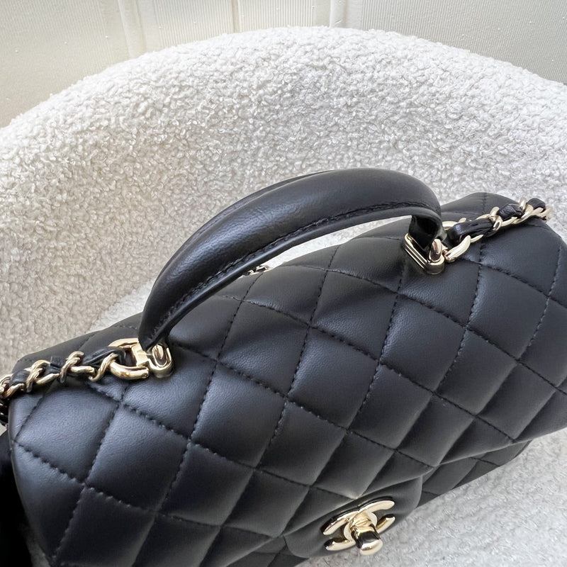 Chanel Classic Top Handle Mini Rectangle Flap in Black Lambskin and LGHW (Model: AS2431)