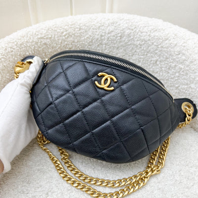 Chanel 24P Heart Adjustable Chain Waist Bag in Black Caviar and AGHW (Model: AP3761)