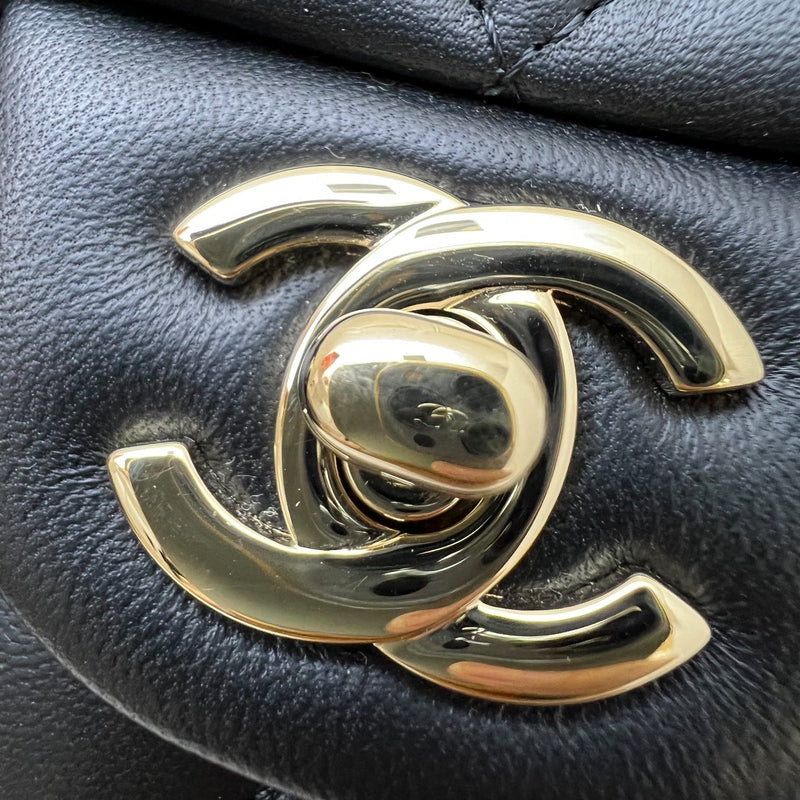 Chanel Classic Top Handle Mini Rectangle Flap in Black Lambskin and LGHW (Model: AS2431)