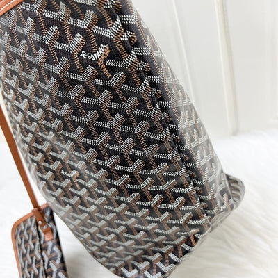 Goyard Saint Louis GM Tote in Black Signature Goyardine Canvas and Brown Trim