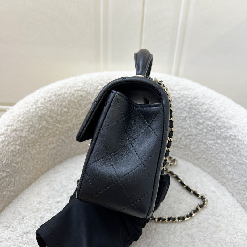 Chanel Classic Top Handle Mini Rectangle Flap in Black Lambskin and LGHW (Model: AS2431)