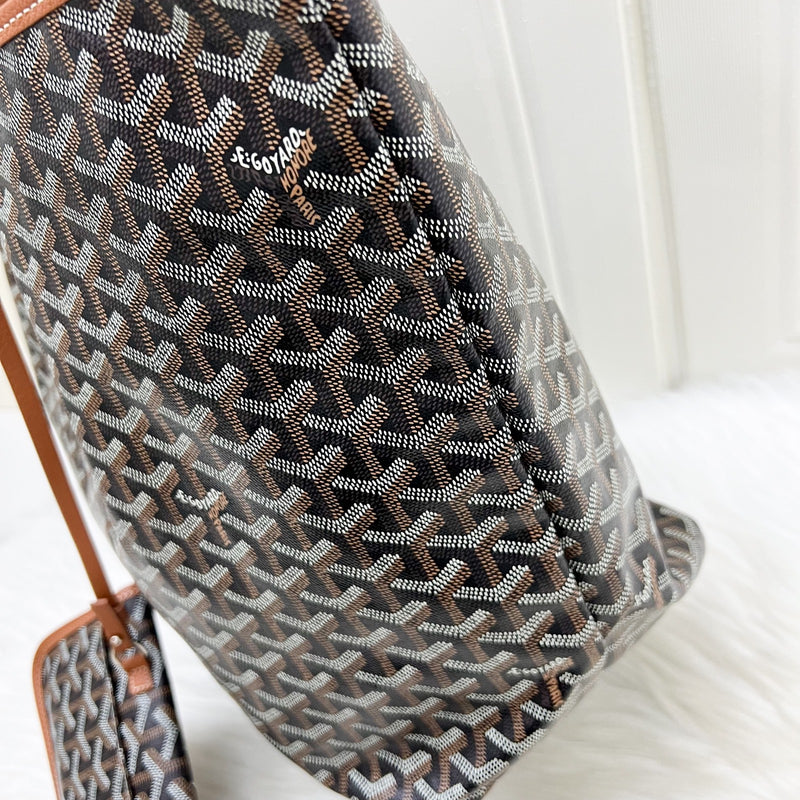 Goyard Saint Louis GM Tote in Black Signature Goyardine Canvas and Brown Trim