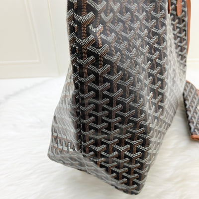 Goyard Saint Louis GM Tote in Black Signature Goyardine Canvas and Brown Trim