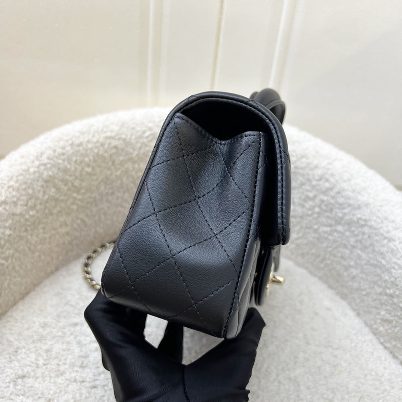 Chanel Classic Top Handle Mini Rectangle Flap in Black Lambskin and LGHW (Model: AS2431)