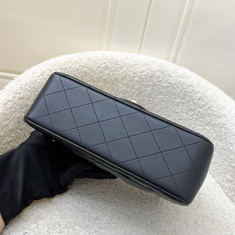 Chanel Classic Top Handle Mini Rectangle Flap in Black Lambskin and LGHW (Model: AS2431)