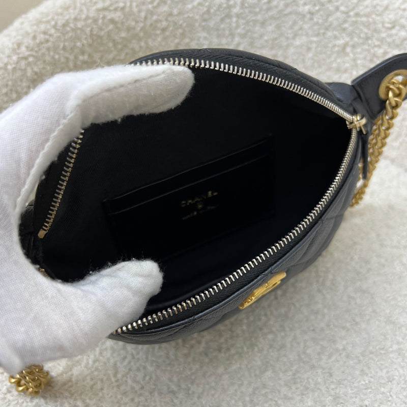 Chanel 24P Heart Adjustable Chain Waist Bag in Black Caviar and AGHW (Model: AP3761)