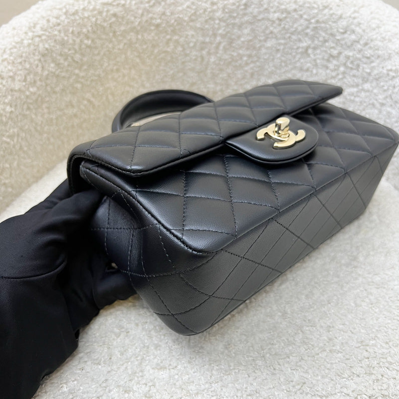 Chanel Classic Top Handle Mini Rectangle Flap in Black Lambskin and LGHW (Model: AS2431)
