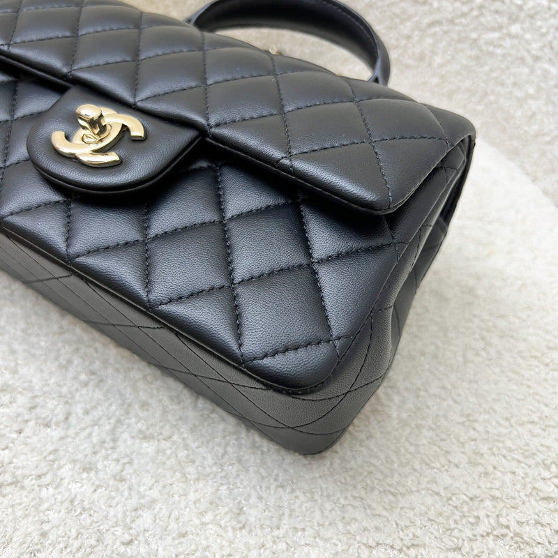 Chanel Classic Top Handle Mini Rectangle Flap in Black Lambskin and LGHW (Model: AS2431)