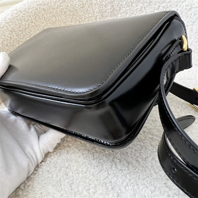 Celine Teen Triomphe Flap Bag in Black Shiny Calfskin and GHW