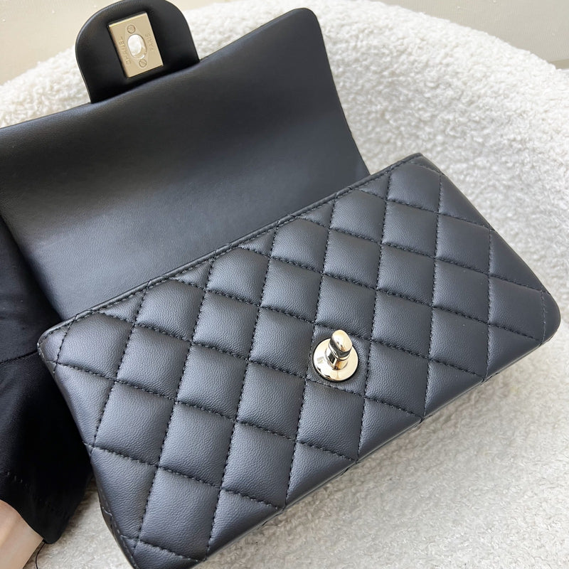 Chanel Classic Top Handle Mini Rectangle Flap in Black Lambskin and LGHW (Model: AS2431)