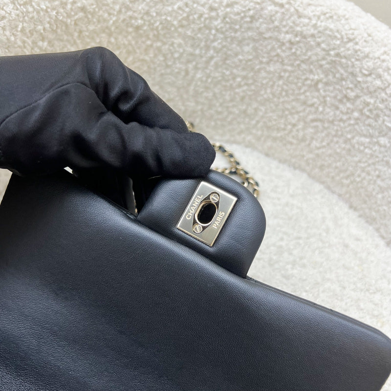 Chanel Classic Top Handle Mini Rectangle Flap in Black Lambskin and LGHW (Model: AS2431)