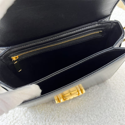 Celine Teen Triomphe Flap Bag in Black Shiny Calfskin and GHW