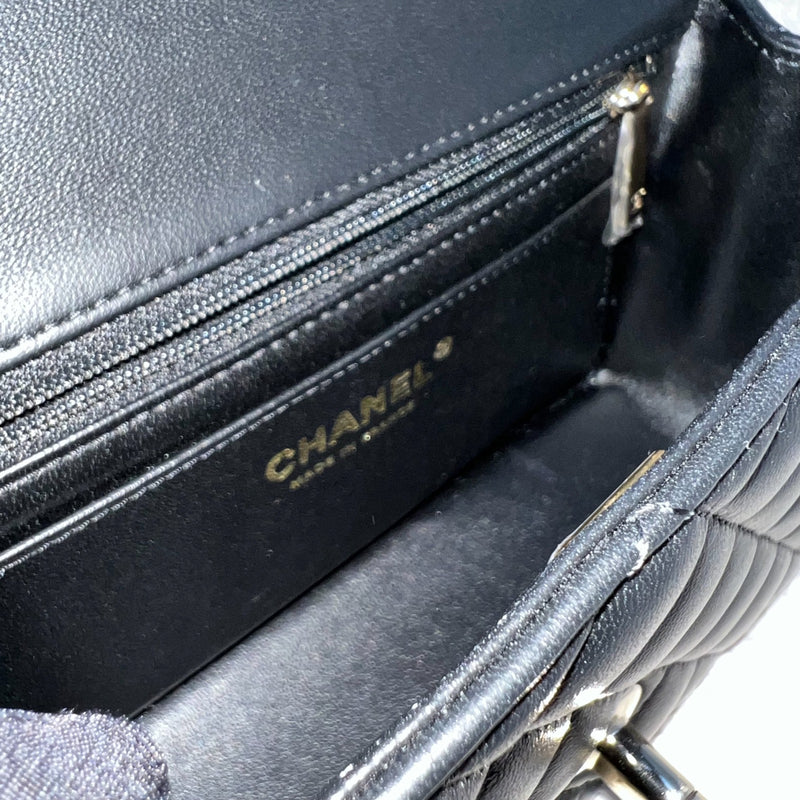 Chanel Classic Top Handle Mini Rectangle Flap in Black Lambskin and LGHW (Model: AS2431)