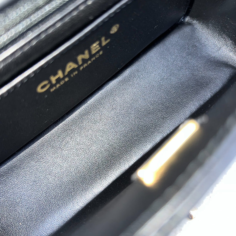 Chanel Classic Top Handle Mini Rectangle Flap in Black Lambskin and LGHW (Model: AS2431)