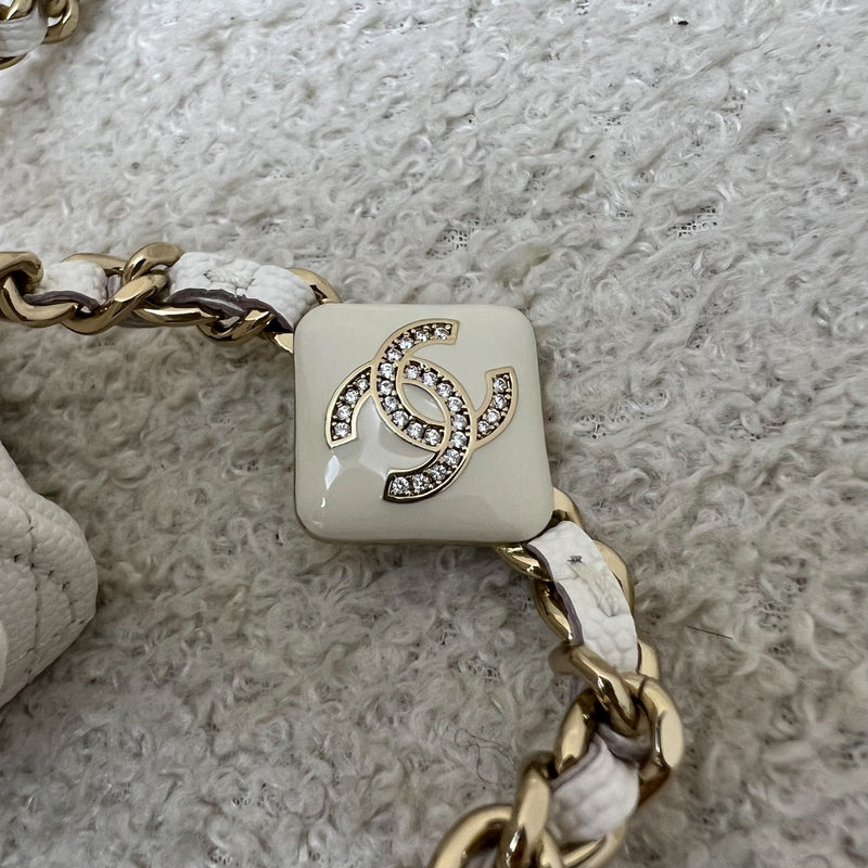 Chanel 25P Wallet on Chain WOC in White Caviar and LGHW (Model: AP4299)