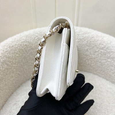Chanel 25P Wallet on Chain WOC in White Caviar and LGHW (Model: AP4299)