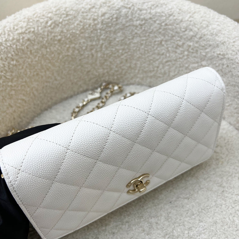 Chanel 25P Wallet on Chain WOC in White Caviar and LGHW (Model: AP4299)